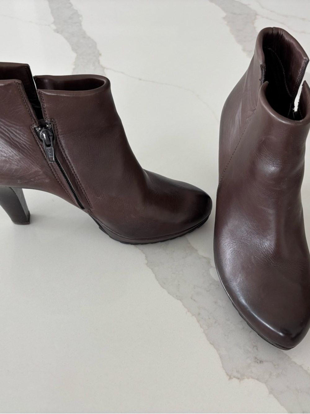 Paul Green Dark Brown Leather Ankle Boots with Side Zip